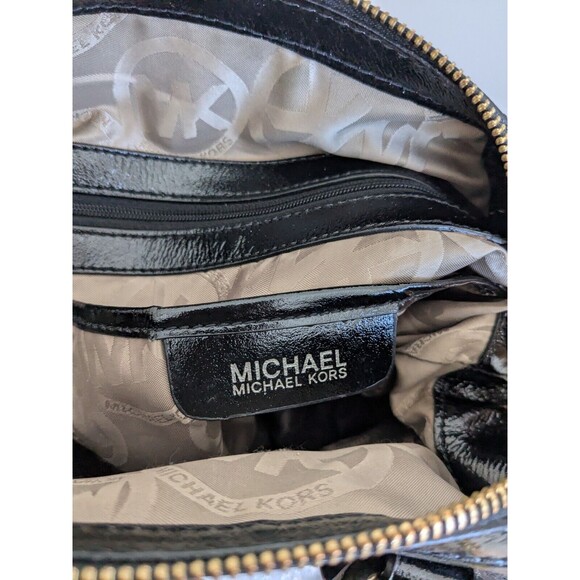 Michael Kors Honey Black Patent Leather Snake Python Embossed Tote Shoulder Bag - Picture 7 of 16